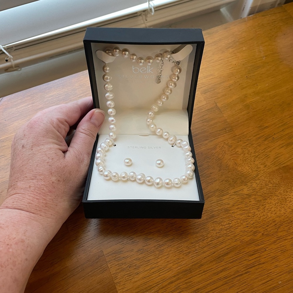 FREE SHIPPING! Belk Silverworks faux pearl necklace & earrings set